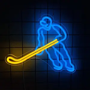 Ice Hockey Neon Sign Hockey Player LED Neon Lights for Hockey Room Decor, Light Up Signs for Wall Decor Hockey Gifts for Boys Teen Sports Party Decoration