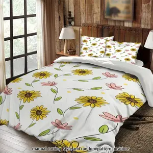 Hand-painted floral and green leaf print fabric 3-piece comforter set, bedding set, suitable as a gift.