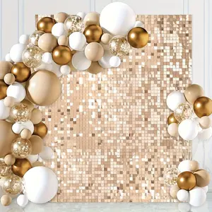 New 12-Panel Radiant Champagne Shimmer Sequin Backdrop - Dazzling Glitter Effect for Bridal Shower Birthday & Bachelorette Celebrations - Luxurious Event Decor Banners Ornaments