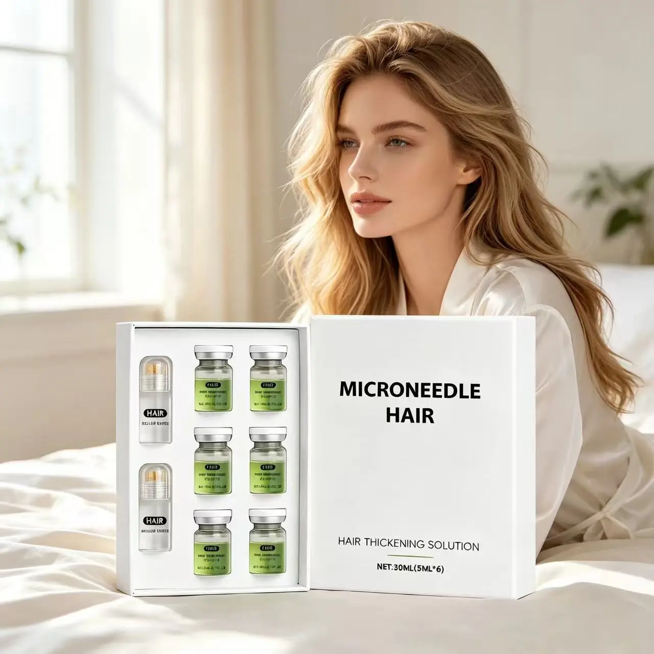 【Buy One Get One Free】Nourishing roller serum for hair  , containing ginger root oil, peppermint leaf oil, sophorolipids, vitamin E, daily scalp care, hair booster growth serum (set of 6 bottles, each 5 ml)