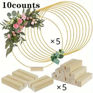 10-Pack Metal Decorative Centerpieces, Wooden Stands Included, Perfect for Weddings, Parties, Birthdays