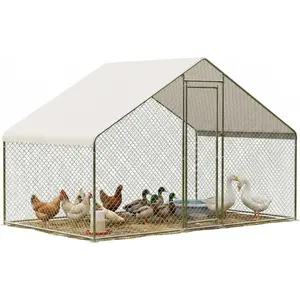 Large Metal Chicken Coop with Run, Walk-in Chicken Run for Yard, Outdoor Poultry Cage & Hen House, Duck Coop with Waterproof & Anti-UV Cover, Spire Roof Design for Farm Yard