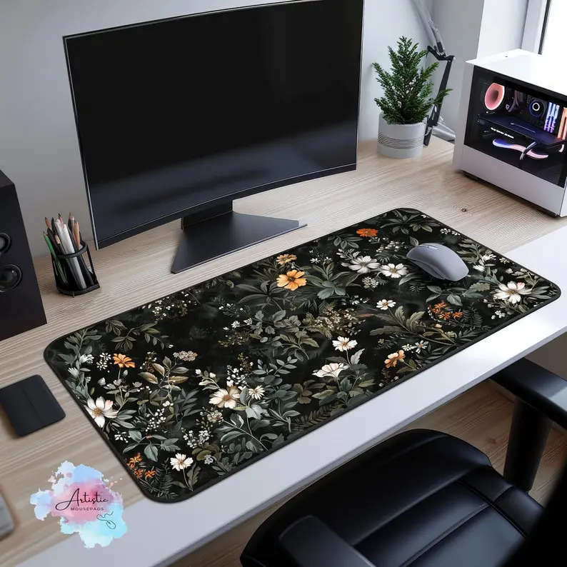 Cottagecore Desk Mat, Cute Botanical Plant Mouse Pad, Kawaii Floral Desk Pad, XL Mousepad, Desk Decor Aesthetic, Gift for Gamers, Desk Mat Gifts