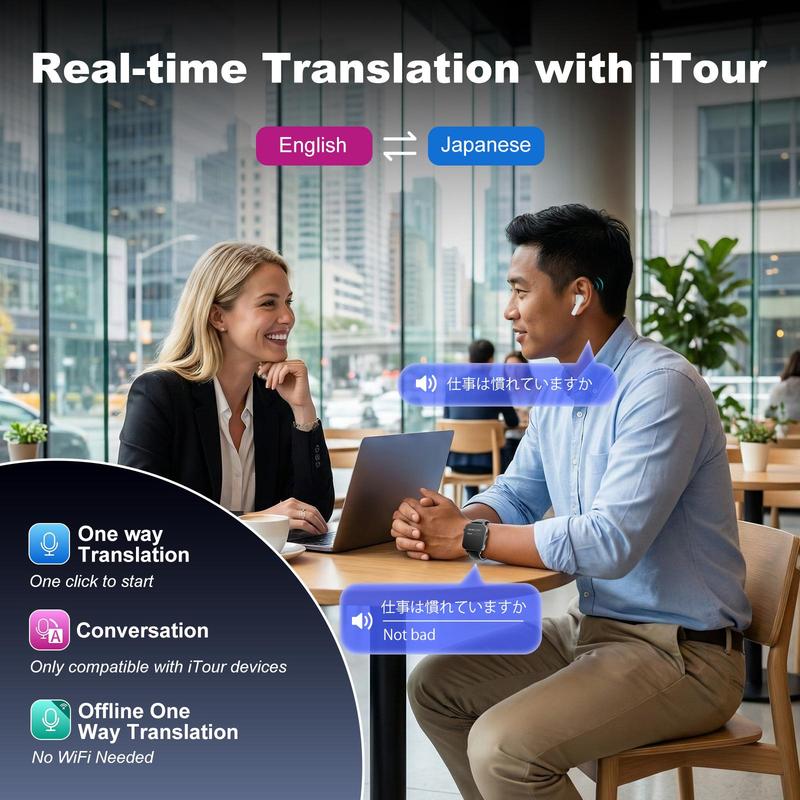 iTourTranslator AI Translator Smart Watch, Real Time Language Translator 127 Languages, Offline Translation Device for Men Women, Fitness Tracker Smartwatch with HR, Sleep Monitor, 9 Sport Modes