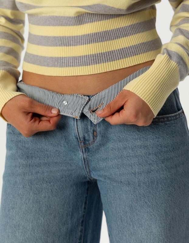 RSQ Womens Fold Over Waistband Baggy Jeans