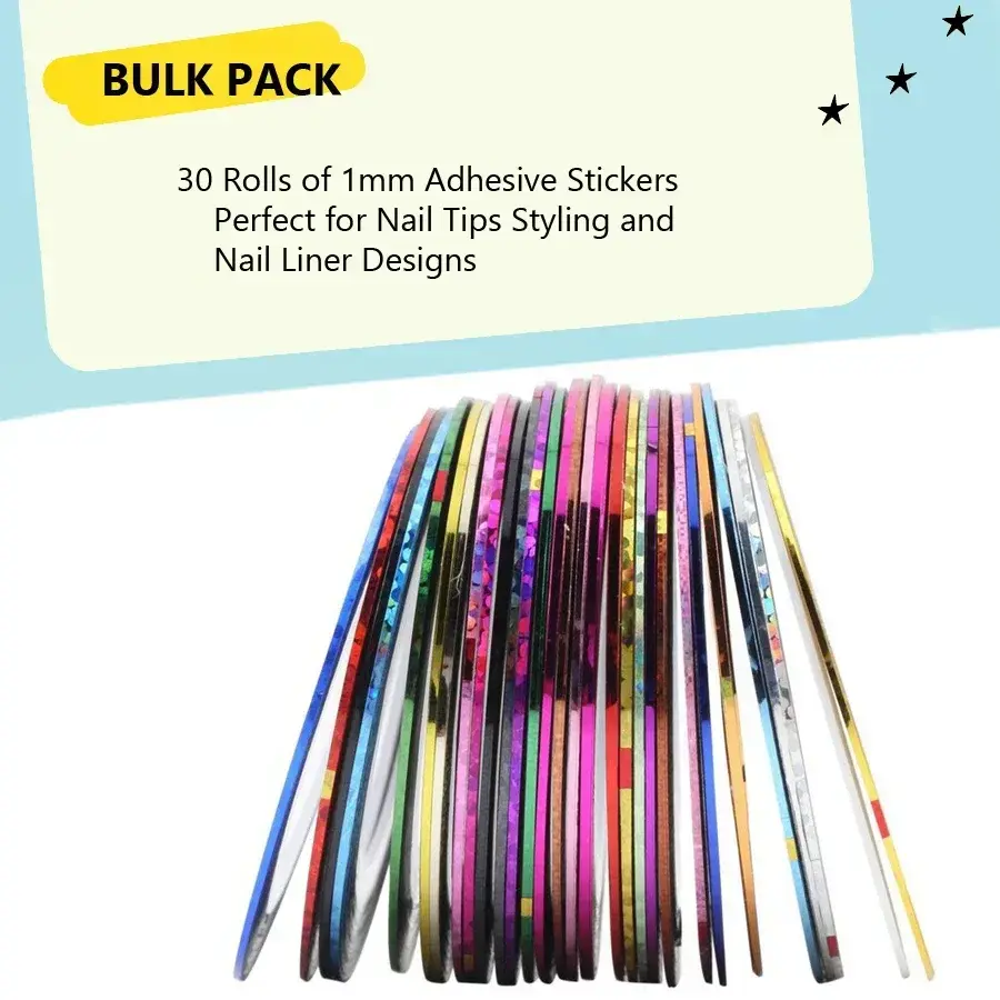 30Pcs Nail Art Striping Tape Multicolor Line Stickers Creative Nail Design Decoration Decals for Fingernails And Toenails