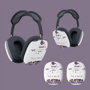 K-Pop Bangtan Aesthetic Case Compatible with AirPods Max, Purple Cartoon Character Group Protective Shell, Army Inspired Headphone Covers, 00:00 Happiness Quote Accessories for Over-Ear Headset, Premium Hard PC Ear Cups Protector