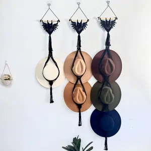 Halloween Handmade Bat Theme Hat Storage, Wall Hanging Decor, Cotton Rope, Hat Rack Holder, Halloween Decoration Accessories