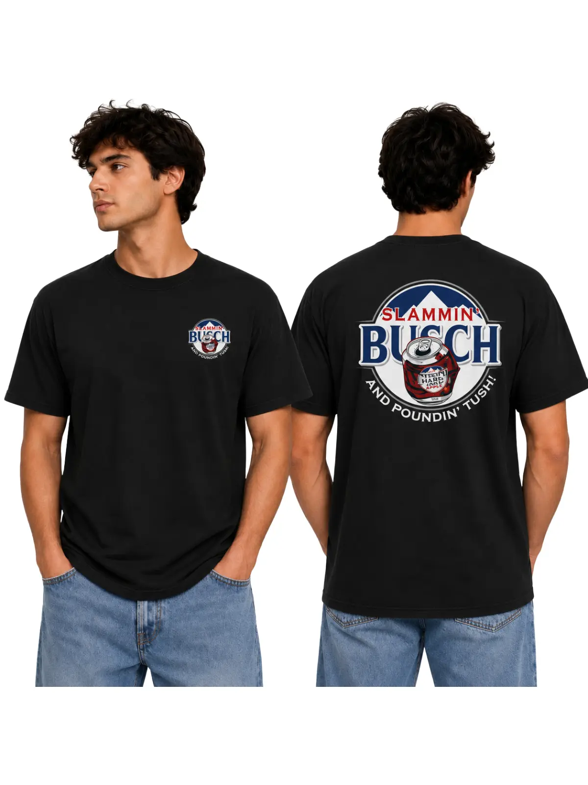 Busch T-Shirt, Busch Slammin Busch Hard Apple Graphic Tee, Funny Vintage Retro Beer Design Shirt, Black Summer Apparel, Perfect Gift For Men and Women