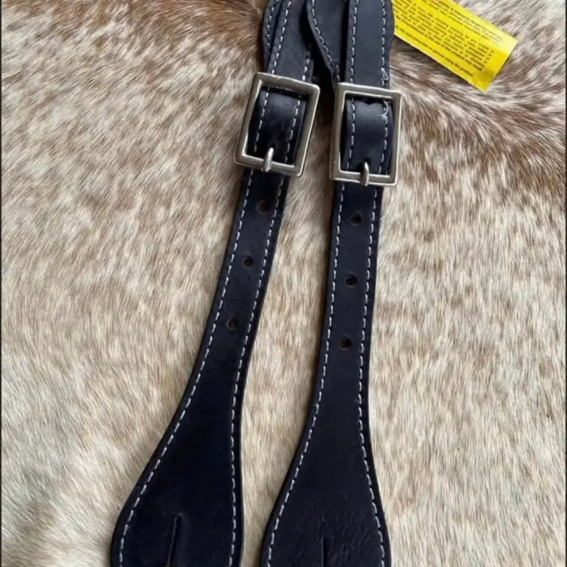 Pair Adult Size Black Top Grain Leather Western Spur Straps