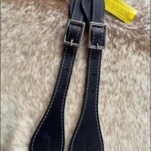 Pair Adult Size Black Top Grain Leather Western Spur Straps