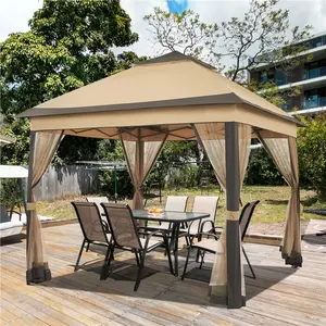 Yaheetech Pop Up Gazebo Outdoor Canopy Shelter, Instant Patio Gazebo Sun Shade Canopy Tent with 4 Sandbags, Double Tiers & Mesh Netting for Lawn, Garden, Backyard & Deck