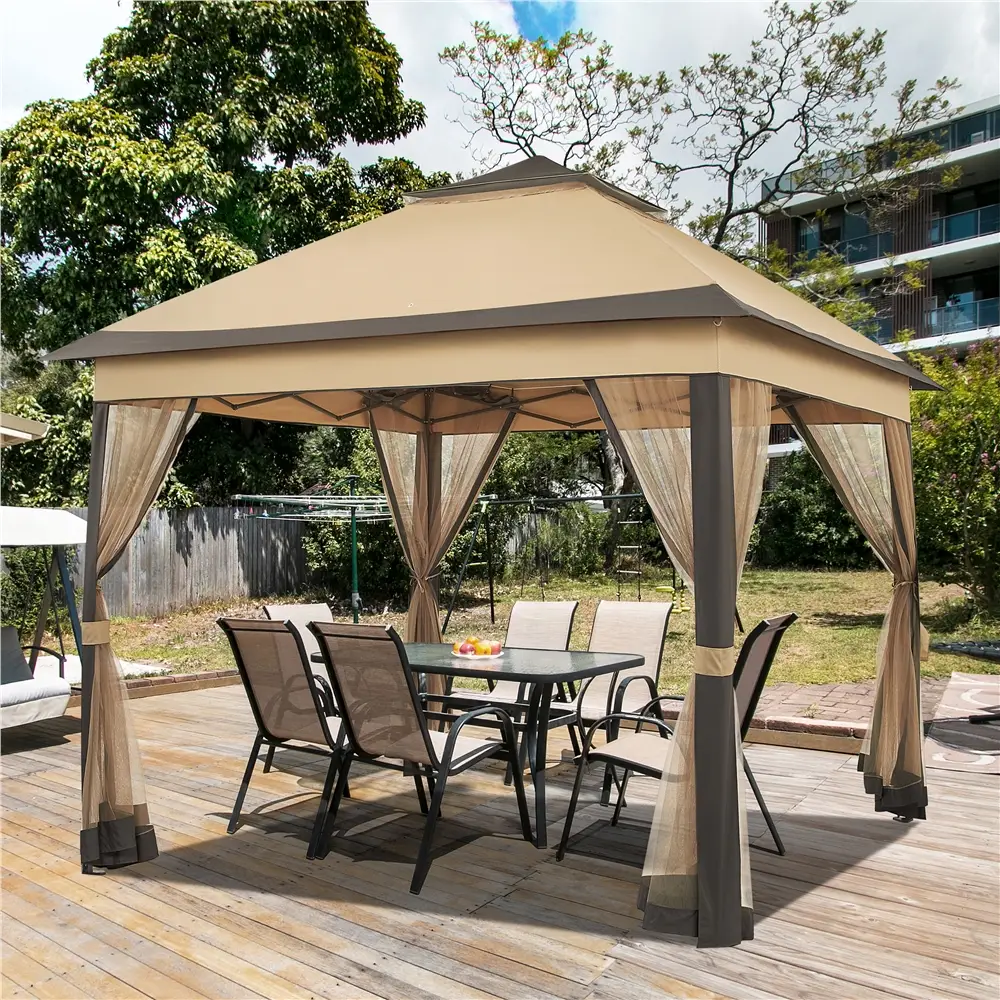 Yaheetech Pop Up Gazebo Outdoor Canopy Shelter, Instant Patio Gazebo Sun Shade Canopy Tent with 4 Sandbags, Double Tiers & Mesh Netting for Lawn, Gard