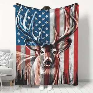 American Flag Moose Blanket, Soft Warm Patriotic Blanket, Ultra Soft Comfortable, soft throw blanket, for Sofa Bed Office Nap, All Seasons