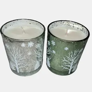 Holiday Candle in Decorative Glass Winter Scene Soy Wax Net Weight 6 oz Household Candle with Snowflake Design