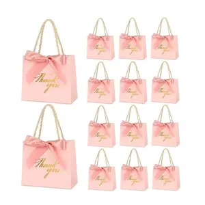 20 Small Gift Bags with Handles & Ribbons – Mini Paper Favor Bags (5.5x2.5x4.7 in) for Baby Showers, Weddings, Graduation, Bridal Parties