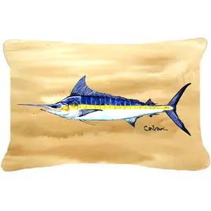 212 MAIN Swordfish On Sandy Beach Polyester Decorative Pillow - Beach Theme, Heavyweight Weave, Fade-Resistant, Indoor/Outdoor Sea Life Marine Art Textile Soft Furnishing