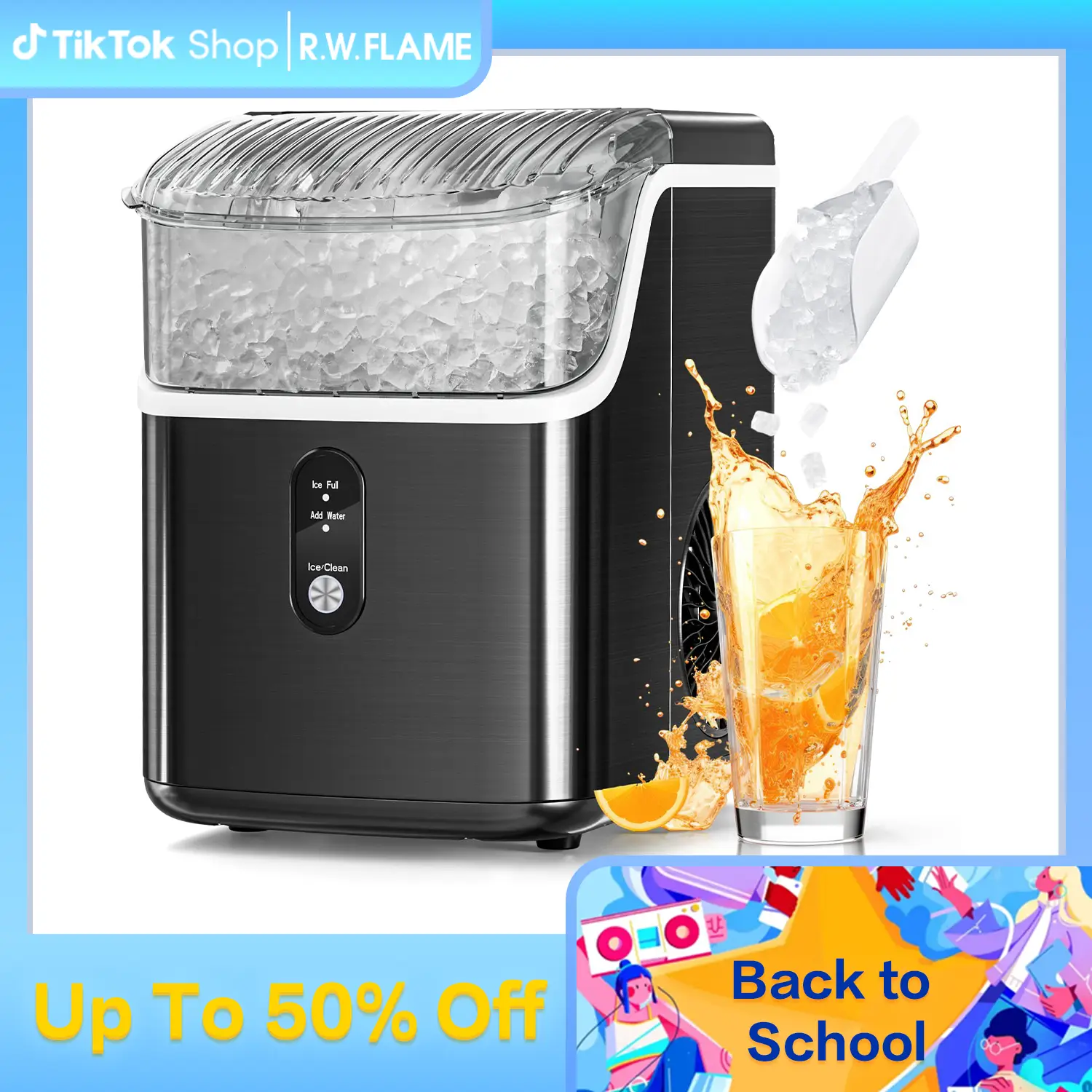 Nugget Ice Maker Countertop with Soft Chewable Pellet Ice, Pebble Portable Ice Machine with Ice Scoop,34lb in 24Hrs, Self-Cleaning,One-Click Operation