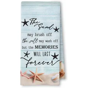 Coastal Beach Hand Towels for Bathroom, Coastal Beach Kitchen Towels, Starfish Seashell Decorative Towels for Bathroom Kitchen Decor, 16x24 Inch