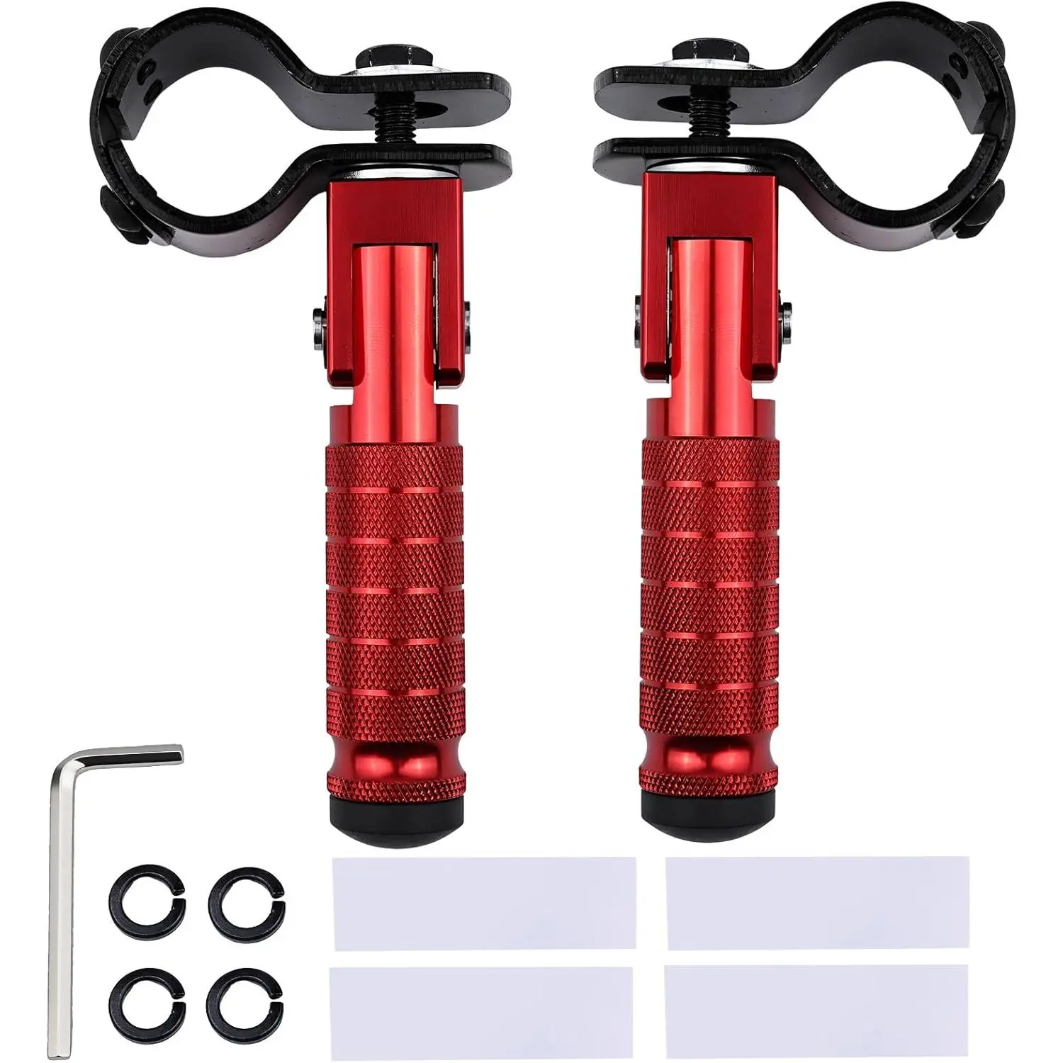Aluminum 2-in-1 Dual Mount Clamp-On & Bolt-On Foldable Foot Pegs, Anti-Slip Motorcycle Pegs with Removable Pipe Clamps, M8 Mount or 26-32mm Tube Fit, for Mini Bike & Custom Builds (1 Pair, Racing Red), E-Bike