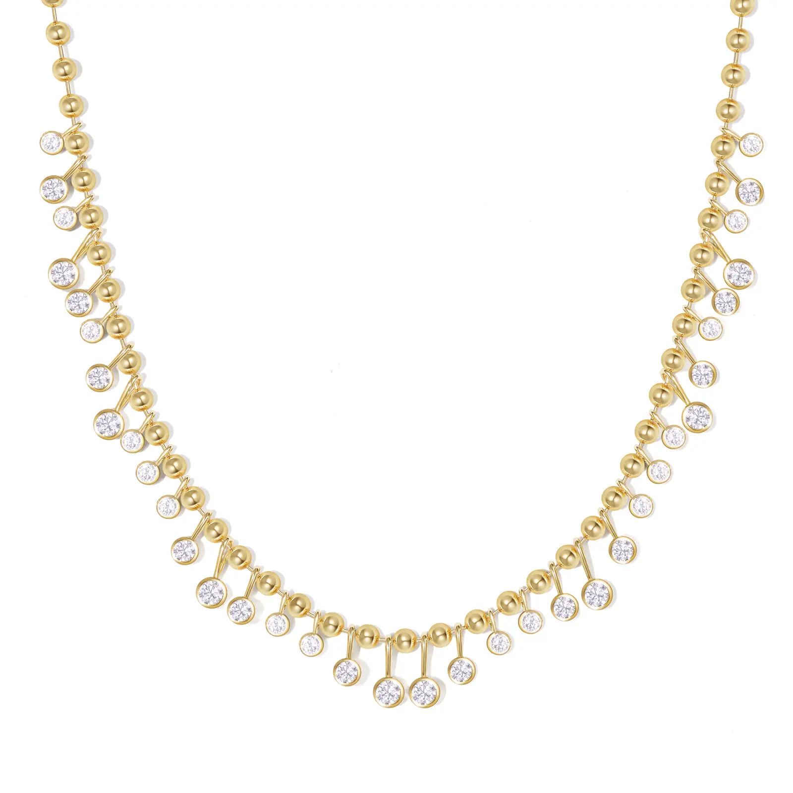 KISSYAN Cubic Zirconia Charm Necklace for Women, 14K Gold Plated Beaded Chain Rainbow White CZ Necklaces Dainty Elegant Jewelry Gift,summerwins