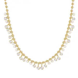 KISSYAN Cubic Zirconia Charm Necklace for Women, 14K Gold Plated Beaded Chain Rainbow White CZ Necklaces Dainty Elegant Jewelry Gift