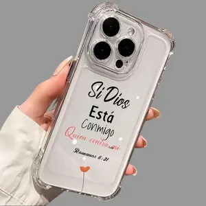 Spanish Bible Verse Clear TPU Phone Case Romans 8:31 Shockproof for iPhone 17/16/15/14/13/12 Pro/Plus/Pro Max/Air Flower Transparent Protective Cover