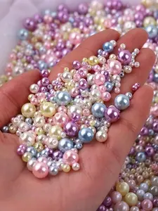 150pcs 3-8mm Round Abs Imitation Pearl Beads, Dual-Hole Plastic Water-Washed High-Luster Mixed Color Loose Beads Pearls Beading for DIY Jewelry Making