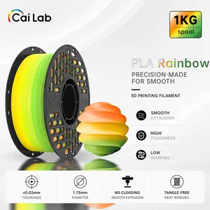 Cailab PLA Rainbow Color Changing 3D Printer Filament 1.75mm, 1KG Spool, Multi-Color Gradient PLA, Smooth Flow, Low Warp, Easy to Print Filament for FDM 3D Printers, Crafts, Models & Decor