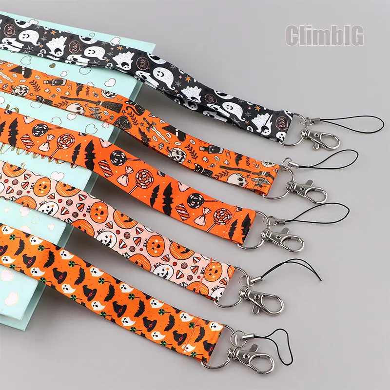 4PCS Halloween Phone Lanyards, Cute Pumpkin Ghost Spider Bat Print Phone Straps, Spooky Season Phone Charm Accessories, Wrist Strap Keychain Holder for ID Badge Cards, Keys & Mobile Phones, Fall Holiday Gifts