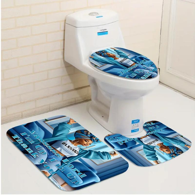 4PC Beautiful Girl Summer Unique Elegant Polyester Cloth With 12 Hooks Shower Curtain For Bathrooms Waterproof Quick Drying Machine Washable Home Bathroom Decor Shower Curtain Sets for Bathroom