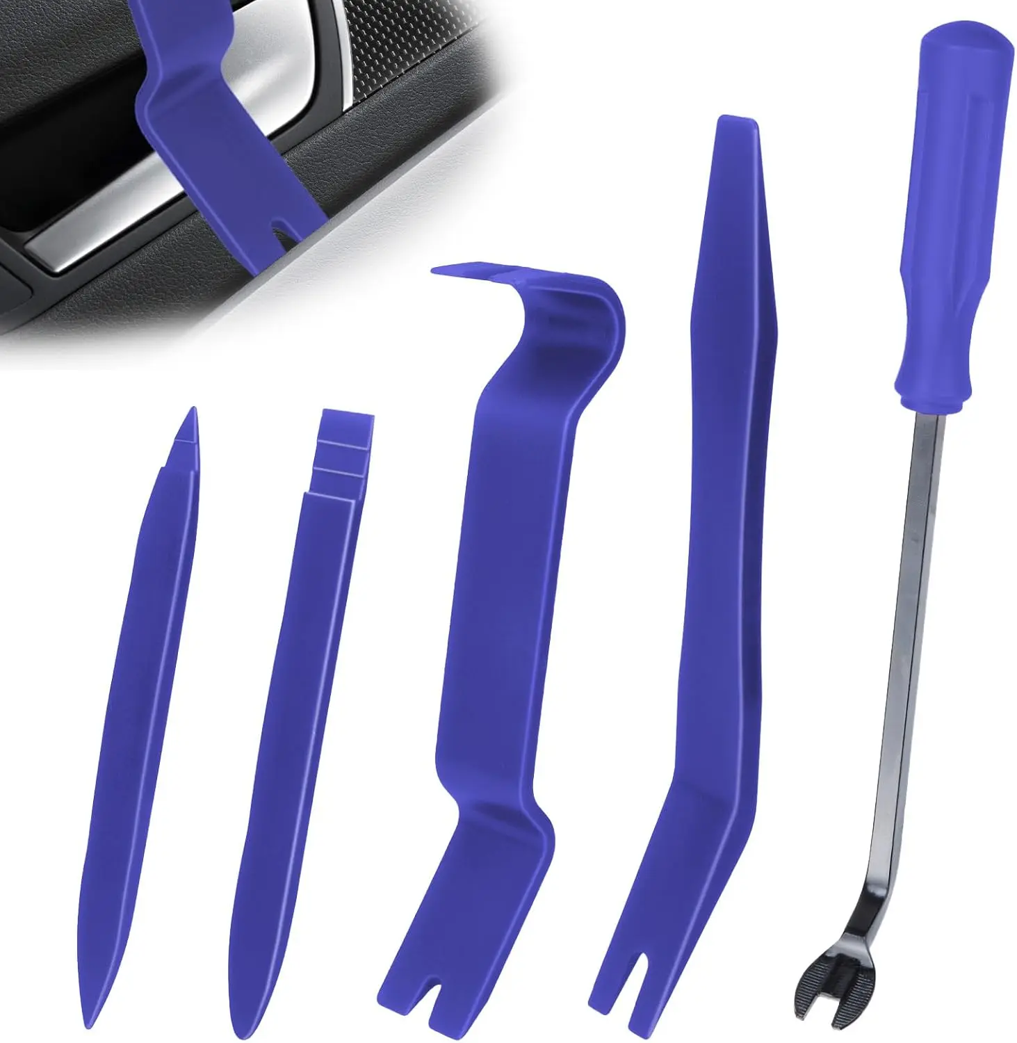 5PCS Auto Trim Removal Tool kit, Car Clip Pry Tools Kit No Scratch Plastic, Car Door Panel Rivet Pliers Tool Kit, Automotive Interior Fastener Puller Remover Body Repair Set for Car (Blue)