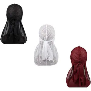 Military Camouflage Premium Silky Durags with Long Tail Colorful 360 Waves Doo rag for Men Du rag Cap (3/4 Packed)