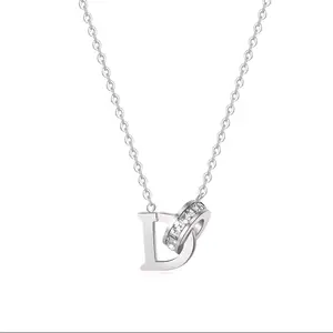 Silver Initial Necklace with Rhinestone Pendant for Men & Women – Unisex Jewelry