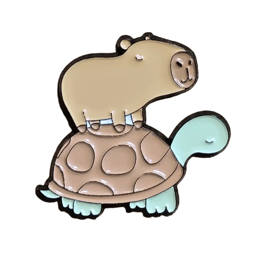Capy Riding Turtle Pin