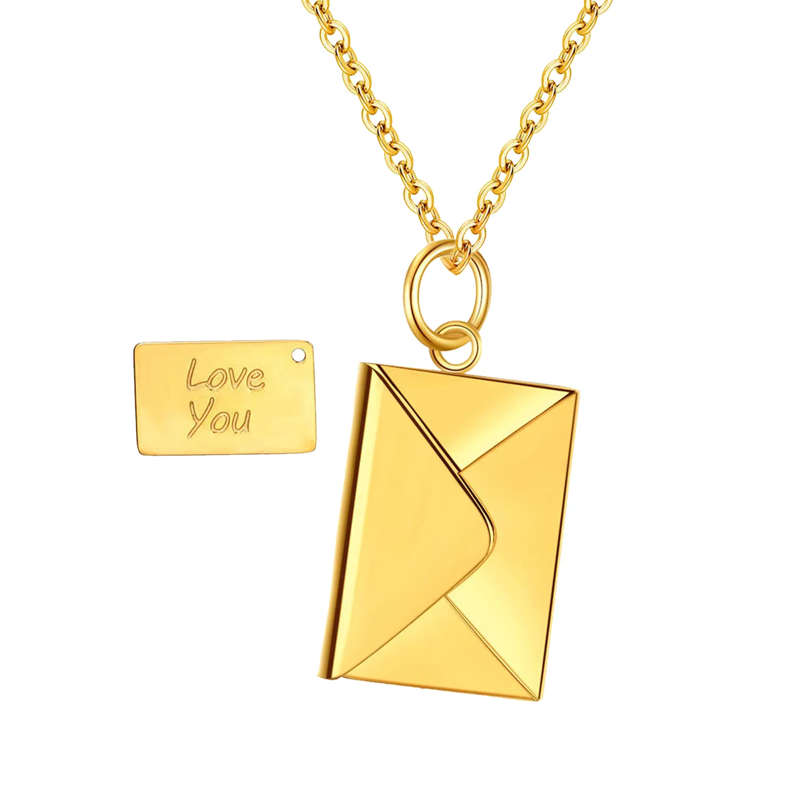 OIDEA Stainless Steel Love Letter Envelope Pendant Necklace - Opens Easily to Reveal 3 Hidden Message Cards, 6 Variants, Gold Aesthetic Personalized Jewelry for Her (Anniversary, Birthday Gift Ideas, Valentines Day), Meaningful Gifts, Envelope Shape, Hidd