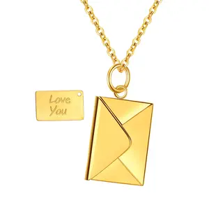 OIDEA Stainless Steel Love Letter Envelope Pendant Necklace - Opens to Reveal 3 Message Cards, 6 Variants, Gold Aesthetic Personalized Gifts for Her (Anniversary, Birthday)