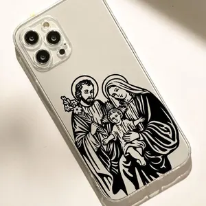 Jesus & Virgin Mary Pattern Clear Phone Case, Anti-drop Phone Protective Cover, Phone Accessory Compatible with iPhone 7 11 12 13 14 15 Series