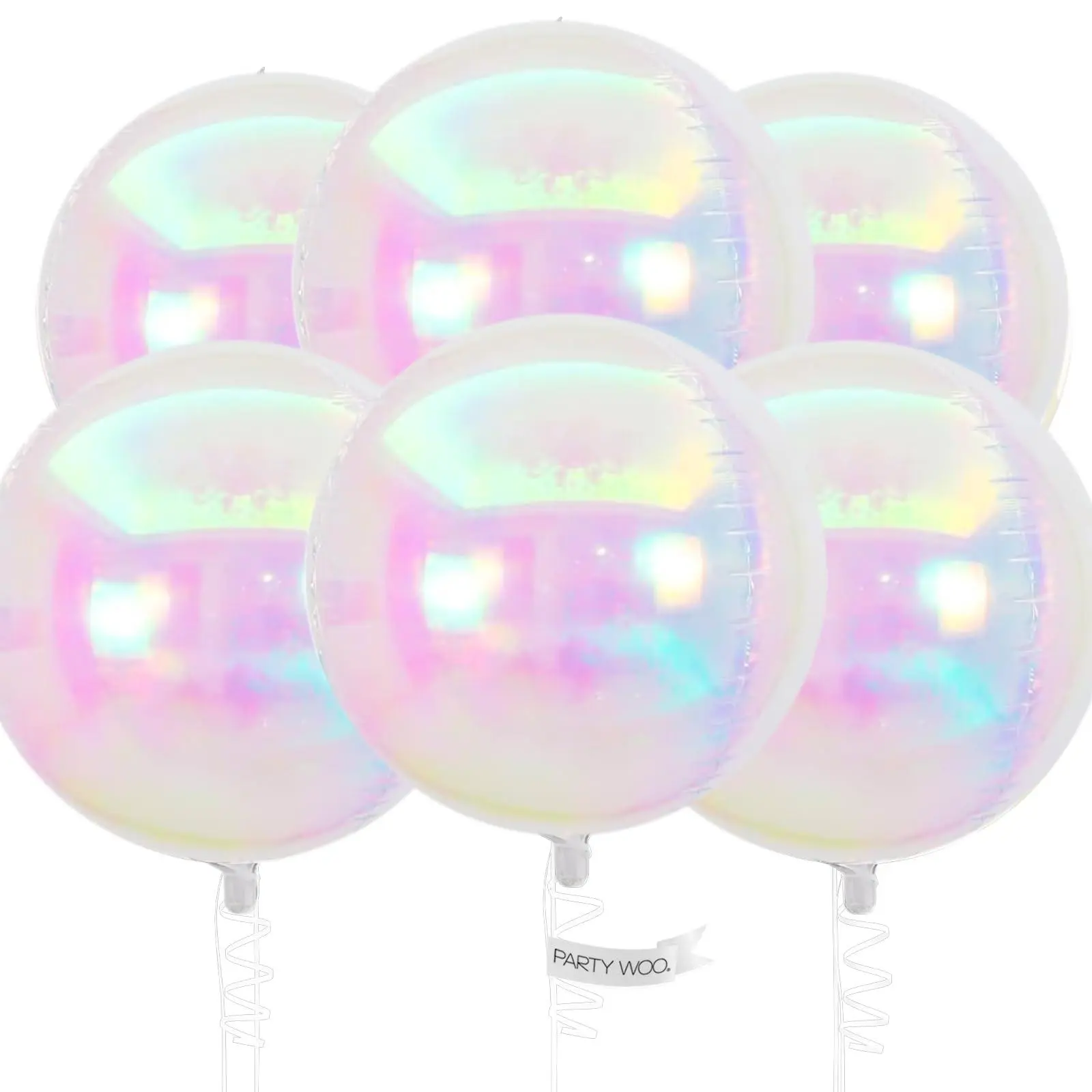 PartyWoo High Quality Iridescent Foil 4D Inflatable Balloons, 6-Piece 22-Inch Large Round Easy to Inflate and Deflate Decor for Birthday-Themed Balloons, Baby Shower, Graduation Celebrations