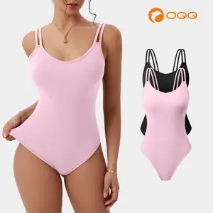 OQQfitness Womenswear Sexy Backless Top Sleeveless Double Adjustable Spaghetti Straps Basic Bodysuit Elegant Essential Fashionable Minimalist Style