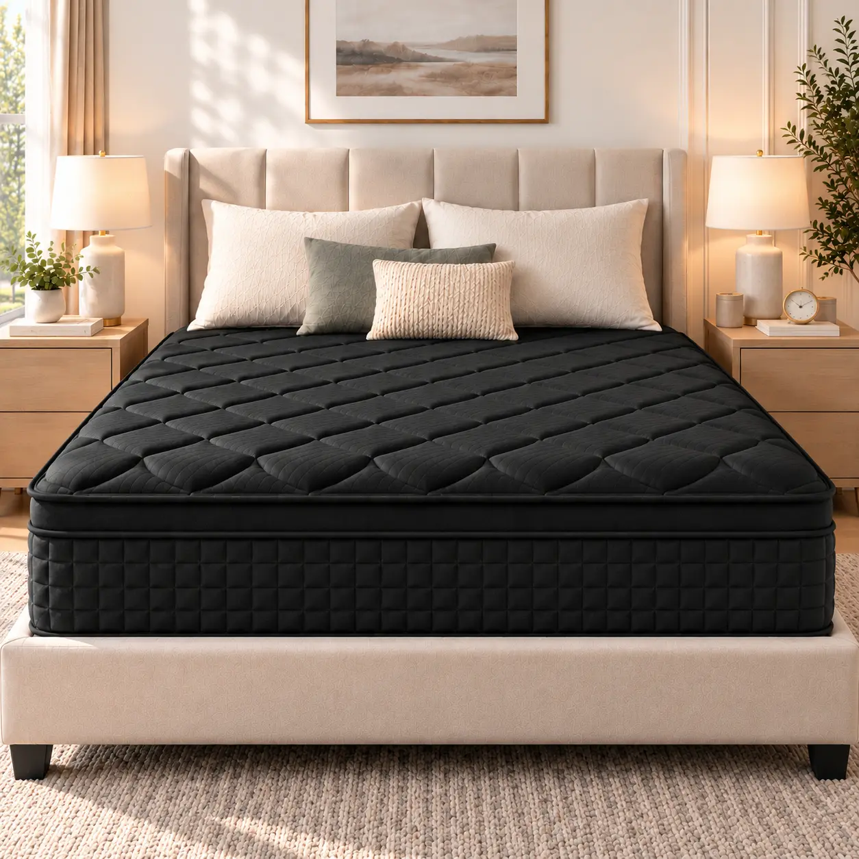 Black Memory Foam Hybrid Full Size Mattress - 8-14 in Thickness, Memory Cotton, Balanced Breathability, Comfort, Edge Support, Pressure Relief, Box-Shipped Furniture queen