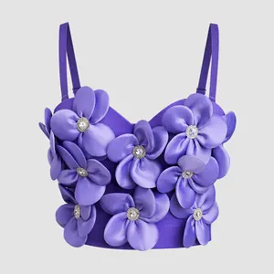Tube Top Handmade Acrylic Drill Flowers High Quality Fishbone Bra Blusas Short Corset Spring Summer Rave Outfits Woman Clothing Sling Wedding Party Blind Date Stage Party Shaper Ladies Crop Shirt Vest Sexy Clothes Tank Tops