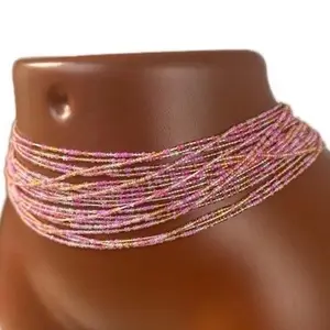 3 for 24.99 - 50 Inches African HandCrafted Glass Waist beads - Yellow Beads with Red Accents - Elegant Simple Design for Waistwear - Versatile Styling