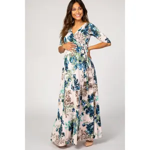 PinkBlush Light Pink Floral Sash Tie Maternity/Nursing Dress