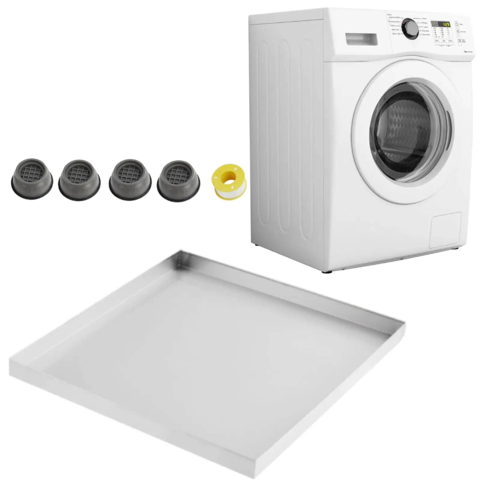 Garvee Washing Machine Tray 24" x 24", Heavy Duty Stainless Steel Washing Machine Pan with 4 Pcs Anti-Vibration Washing Machine Feet, Washer Pan, No Hole