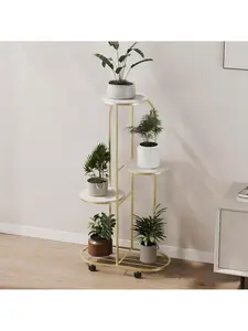 Gold-M 5 Tier Plant Stand Indoor, Flower Pot Holder With Wheels, Corner Tall Plant Shelf Display Stand For Multiple Plants, Large Modern Planter Stands For Living Room Balcony Office Matte Artificial Hanging Baskets