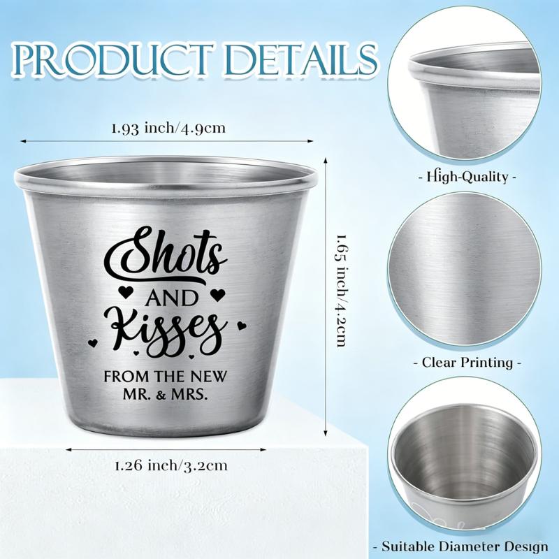Uiifan 12Set Wedding Favors for Guests, 1.5 oz Stainless Steel Shot Glasses with Thank You Cards & Gift Bags, Shots and Kisses Souvenirs for Wedding Bridal Shower Party