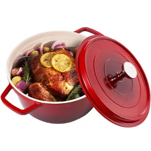 Enameled Cast Iron Dutch Oven Pot with Lid 2.5 QT Covered Casserole Dish for Braising Baking Roasting Soup Cookware Even Heat Distribution Multi Purpose Cooking Red Finish braiser pan