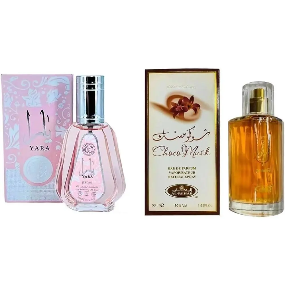 Lattafa Women's Yara Pink & Cocoa Musk Eau de Parfum Multi-Pack Bundle - 1.7 Oz Full-Size EDP Gift Set, Chic Elegant Packaging, Long-Lasting Gourmand Women's Perfume for Adults