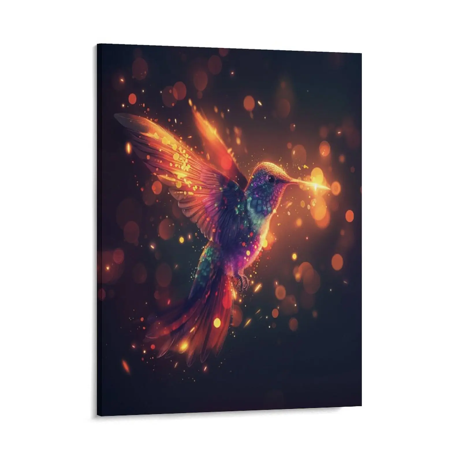 Galaxy Hummingbird Posters Wall Art Prints - Colorful Glowing Neon Lights Canvas Art for Home, Family, and Office Decor - Festive Gift Aesthetic